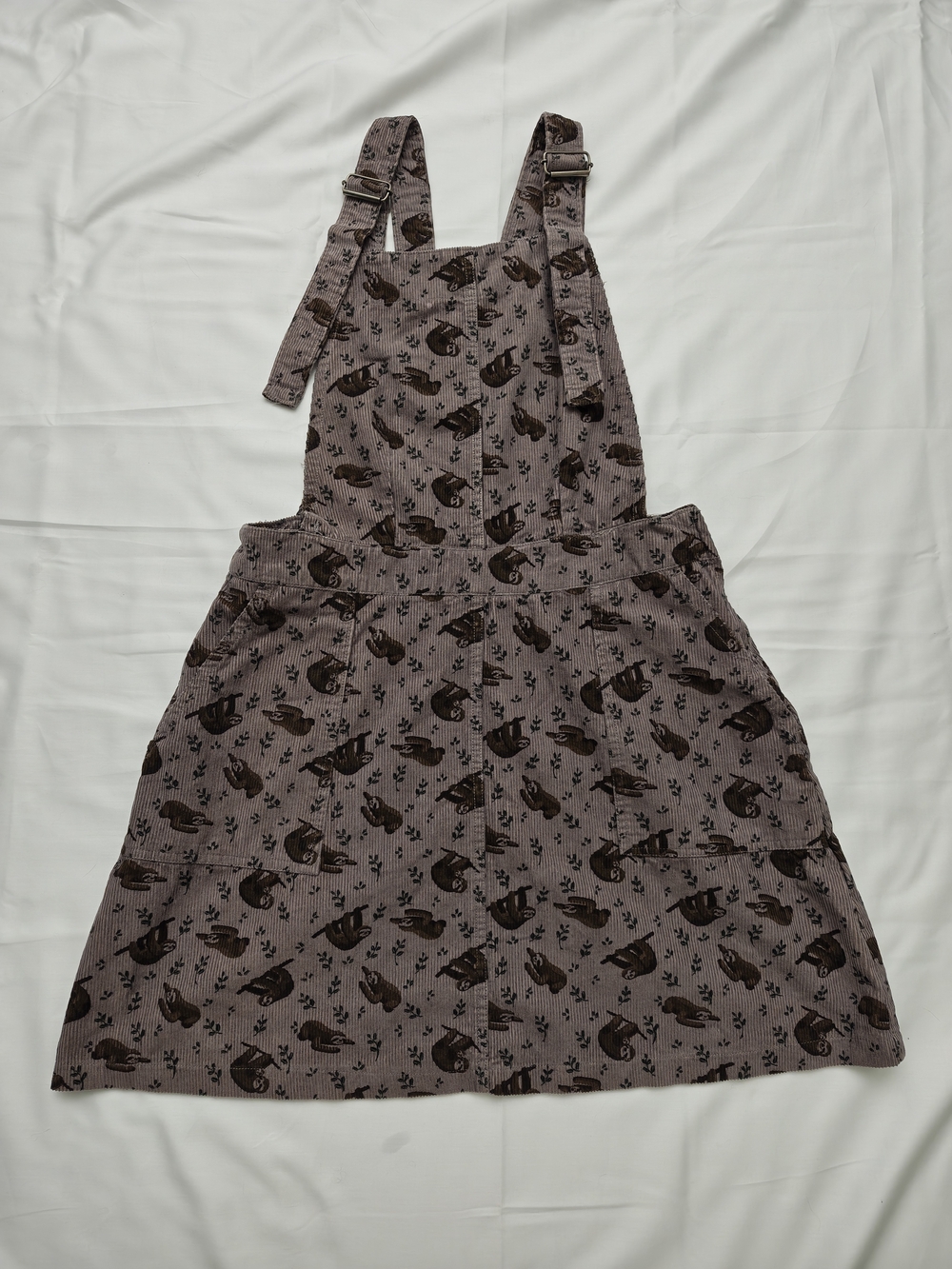 Run & FLY Corduroy Overall Dress with Sloth Print